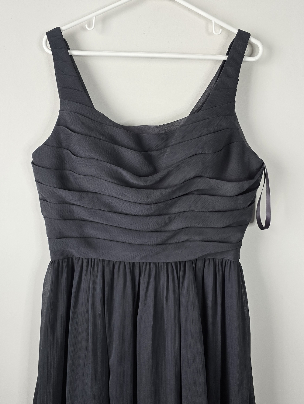 Mori Lee Angelina Faccenda Charcoal Chiffon Squareneck Pleated Draped Dress 16 - Picture 4 of 13